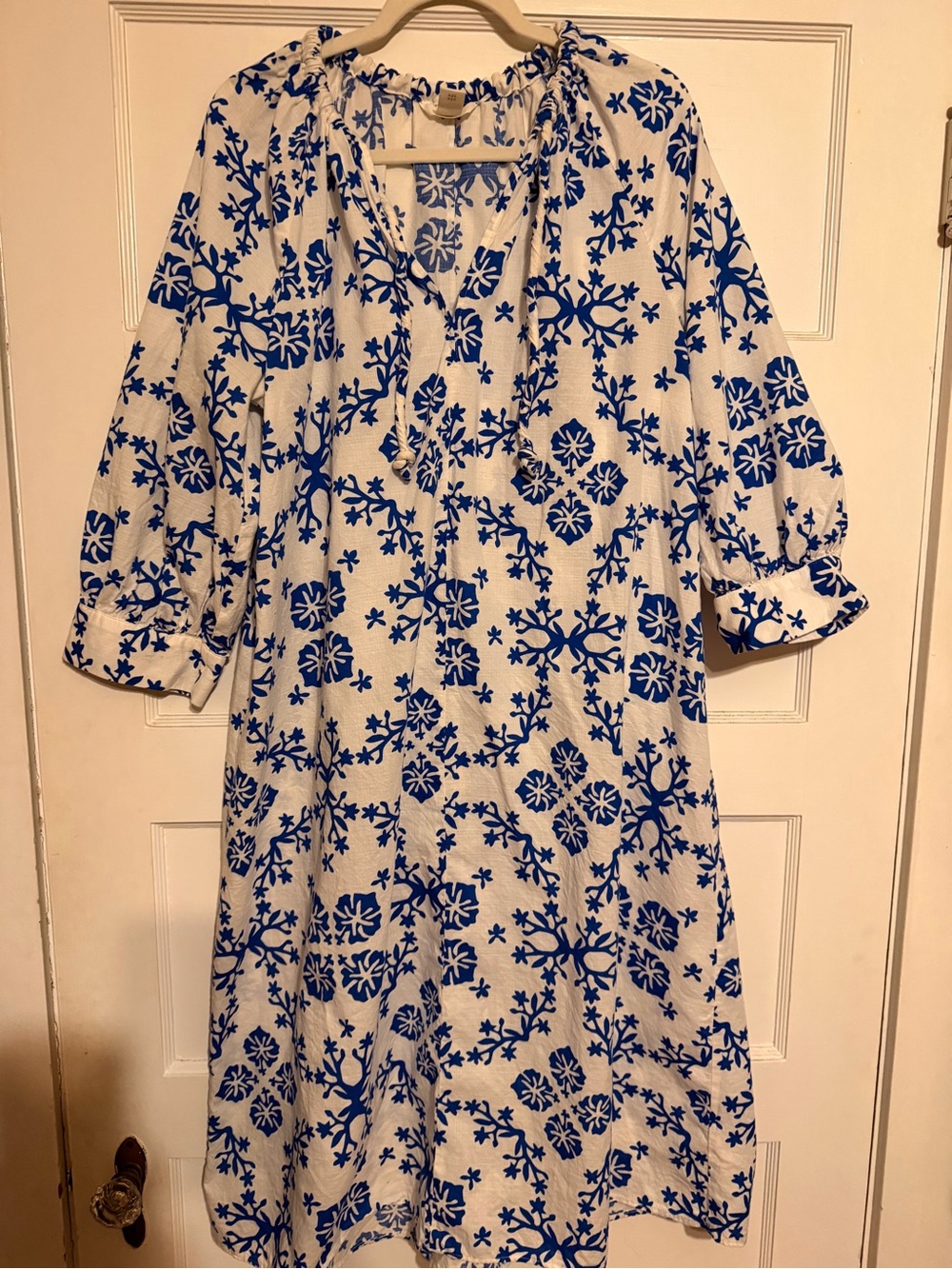 H&M Cream Midi Dress with Blue Floral Print